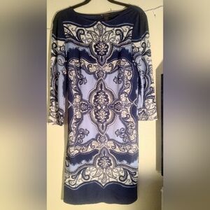 INC International Concepts Elegant NavyWhiteBlue Paisley Dress Size S Pre-owned
